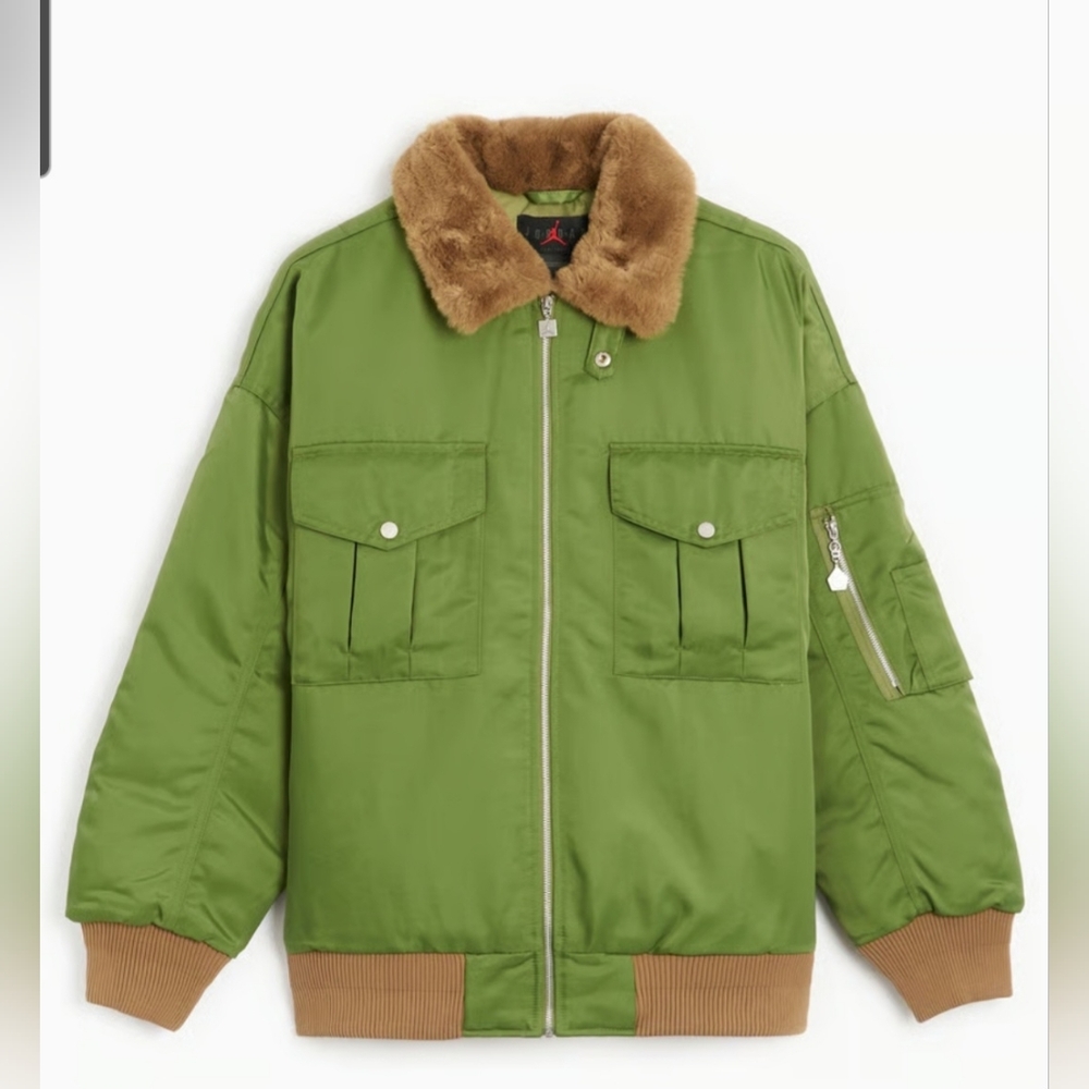 Nike Women's Green Bomber Jacket with Faux Fur Collar